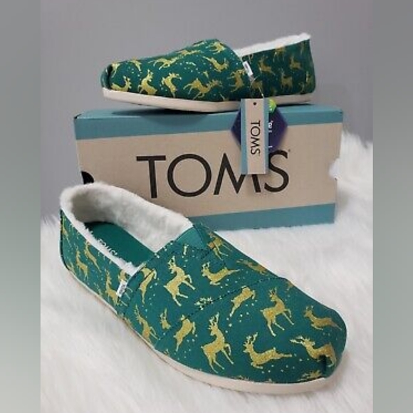 Christmas👣TOM'S 💛ALPARGATA Glitter Reindeer Sherpa Lined Espadrilles - Picture 11 of 12